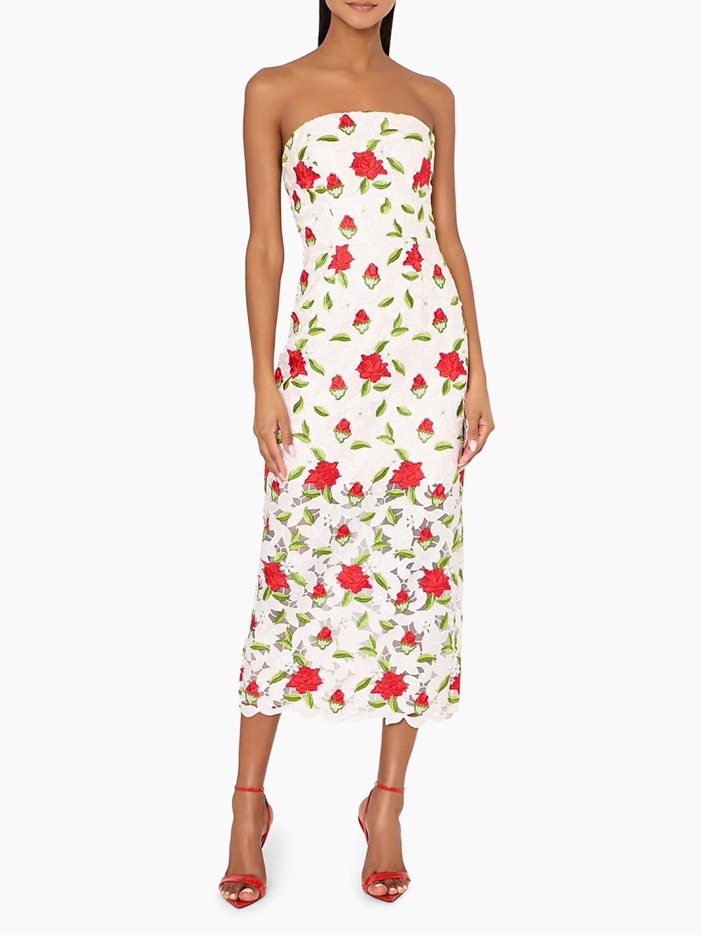 MILLY Kait Rose Embroidered Lace Strapless Midi Dress NWT Size 4